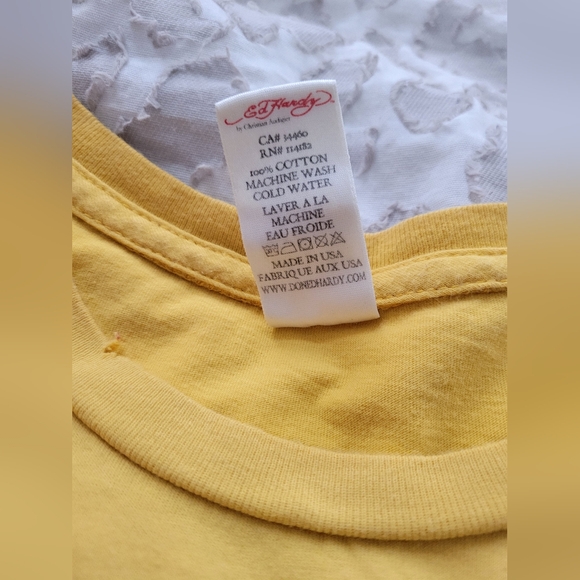 Y2K DON ED HARDY by Christian Audigier Yellow Tee Men Large - Picture 4 of 8
